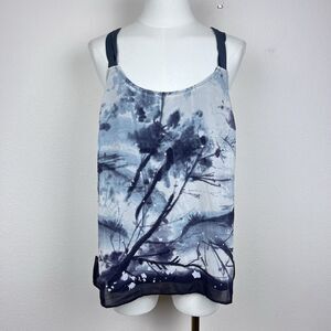 W118 Walter Baker Shirt Womens Large Alli Top Blouse Racerback Chiffon Gray